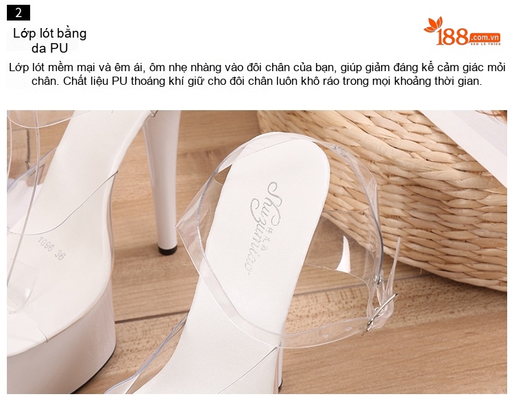 Sandal cao gót nữ quai trong suốt da bóng gót 10 cm chi tiết 5