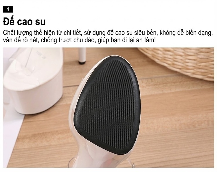 Sandal cao gót nữ quai trong suốt da bóng gót 10 cm chi tiết 7