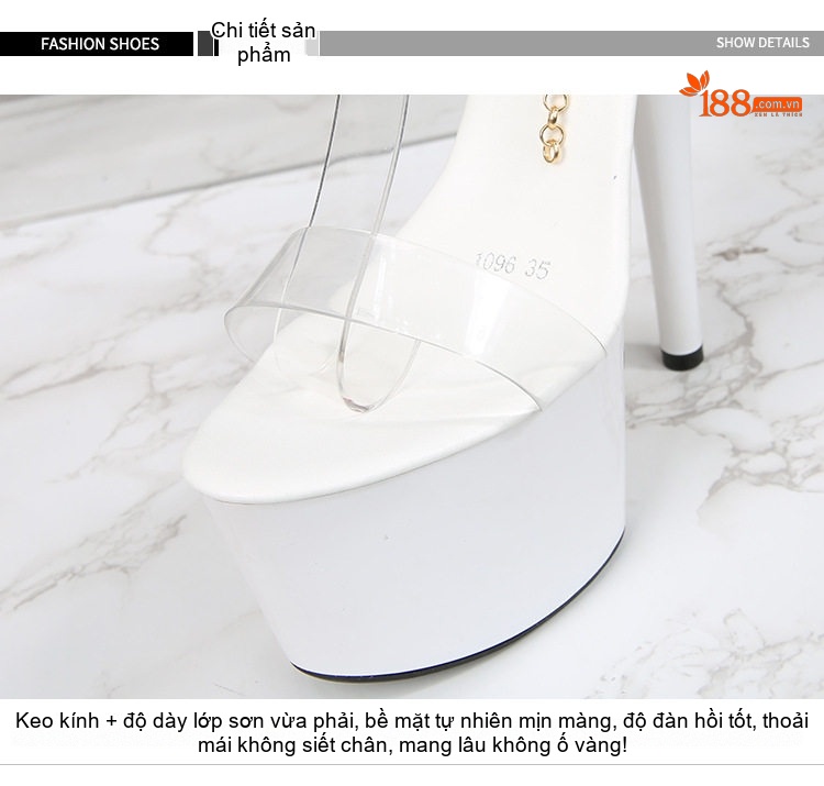 Giày Sandal Cao Gót Nữ Quai Trong Suốt Da Bóng Gót Cao 17cm Màu Đen, Đỏ, Vàng, Trắng... chi tiết 4
