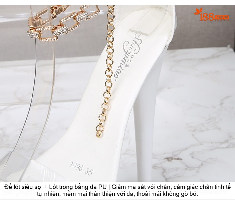 Giày Sandal Cao Gót Nữ Quai Trong Suốt Da Bóng Gót Cao 17cm Màu Đen, Đỏ, Vàng, Trắng... chi tiết 5