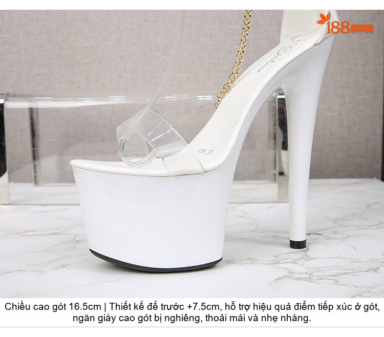 Giày Sandal Cao Gót Nữ Quai Trong Suốt Da Bóng Gót Cao 17cm Màu Đen, Đỏ, Vàng, Trắng... chi tiết 6