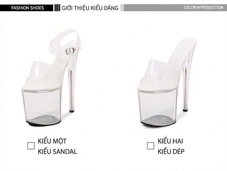 Giày Sandal Cao Gót Nữ Da Bóng Quai Trong Suốt Gót Nhọn Đế Bánh Mì Gót Cao 12cm Màu Trắng chi tiết 2