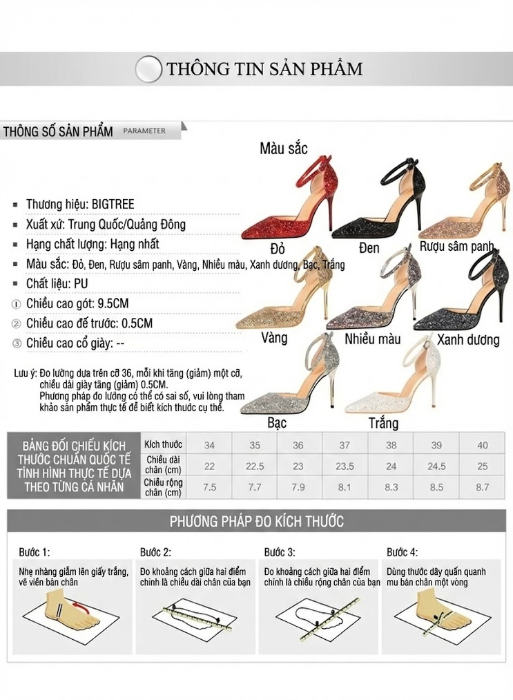 Giày Sandal Cao Gót Nữ Quai Mảnh Hở Bên Hông Đính Kim Tuyến Gót Cao 8cm Màu Bạc, Đen, Vàng, Đỏ chi tiết 1