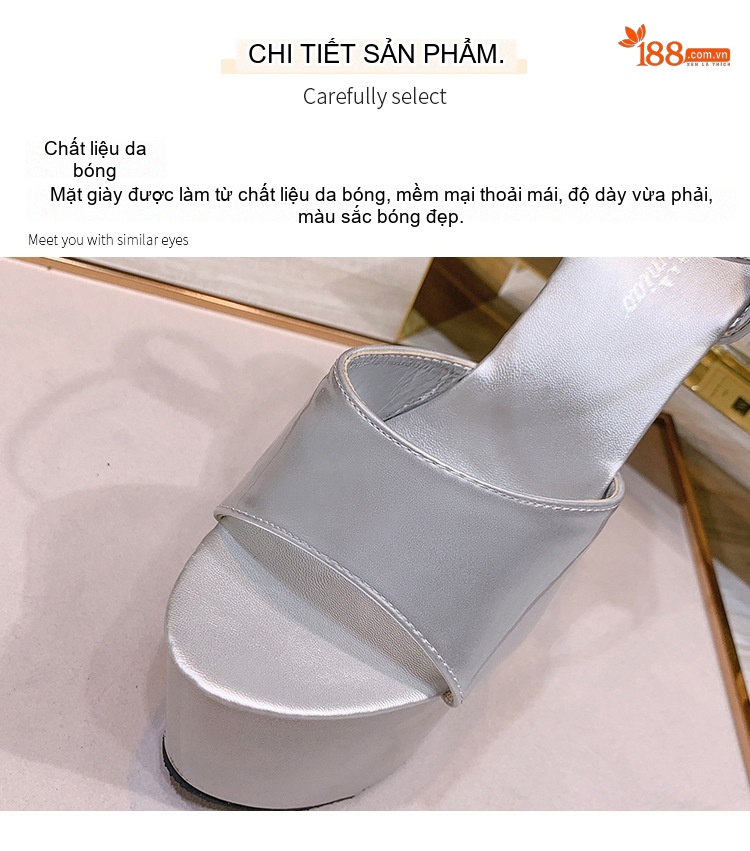 Giày Sandal Cao Gót Nữ Hở Ngón Quai Mảnh Đế Xuồng Da Bóng Gót Cao 10cm - 12cm Màu Vàng, Tím, Trắng, Xanh... chi tiết 4