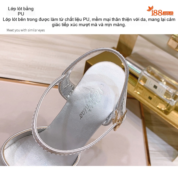 Giày Sandal Cao Gót Nữ Hở Ngón Quai Mảnh Đế Xuồng Da Bóng Gót Cao 10cm - 12cm Màu Vàng, Tím, Trắng, Xanh... chi tiết 6