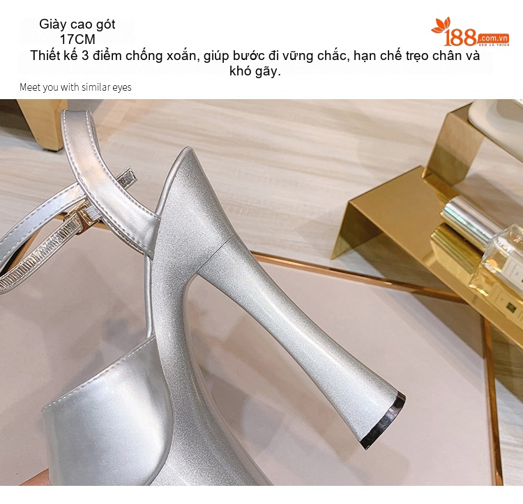 Giày Sandal Cao Gót Nữ Hở Ngón Quai Mảnh Đế Xuồng Da Bóng Gót Cao 10cm - 12cm Màu Vàng, Tím, Trắng, Xanh... chi tiết 7