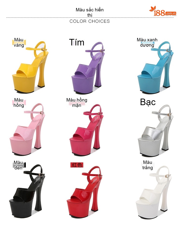 Giày Sandal Cao Gót Nữ Hở Ngón Quai Mảnh Đế Xuồng Da Bóng Gót Cao 10cm - 12cm Màu Vàng, Tím, Trắng, Xanh... chi tiết 2