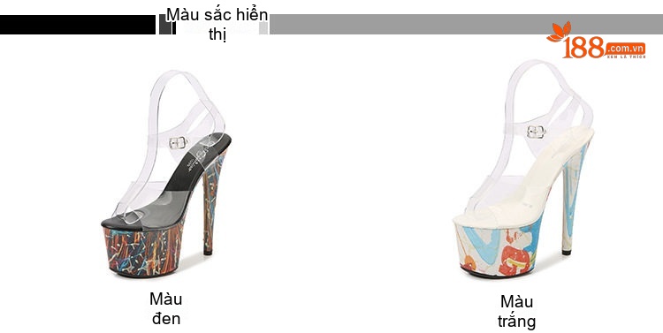 Giày Sandal Cao Gót Nữ Quai Trong Suốt Gót Cao 17cm Màu Trắng, Đen, Xanh chi tiết 2