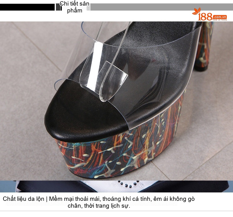 Giày Sandal Cao Gót Nữ Quai Trong Suốt Gót Cao 17cm Màu Trắng, Đen, Xanh chi tiết 4