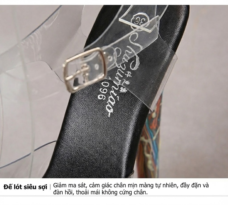 Giày Sandal Cao Gót Nữ Quai Trong Suốt Gót Cao 17cm Màu Trắng, Đen, Xanh chi tiết 5