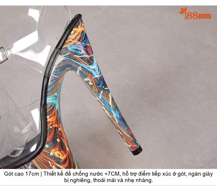 Giày Sandal Cao Gót Nữ Quai Trong Suốt Gót Cao 17cm Màu Trắng, Đen, Xanh chi tiết 6