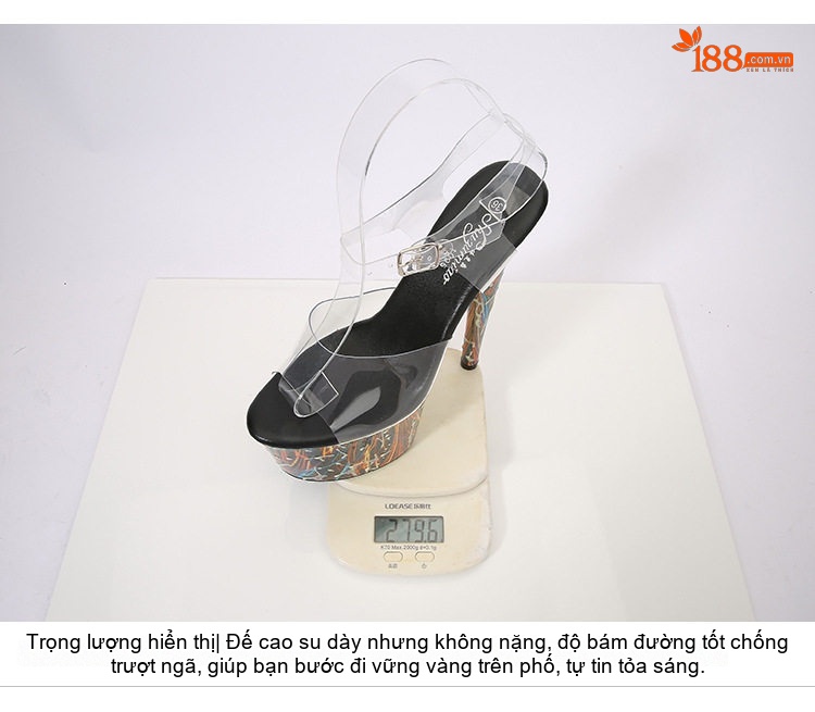 Giày Sandal Cao Gót Nữ Quai Trong Suốt Gót Cao 17cm Màu Trắng, Đen, Xanh chi tiết 8