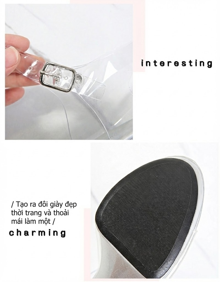 Giày Sandal Cao Gót Nữ Quai Trong Suốt Gót Nhọn Đế Xuồng Gót Cao 10cm - 12cm Màu Đen, Đỏ, Vàng, Bạc... chi tiết 24