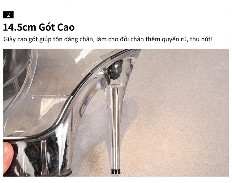Giày Sandal Cao Gót Nữ Quai Trong Suốt Đế Xuồng Gót Cao 15cm Màu Đen, Trắng, Đỏ, Vàng... chi tiết 5