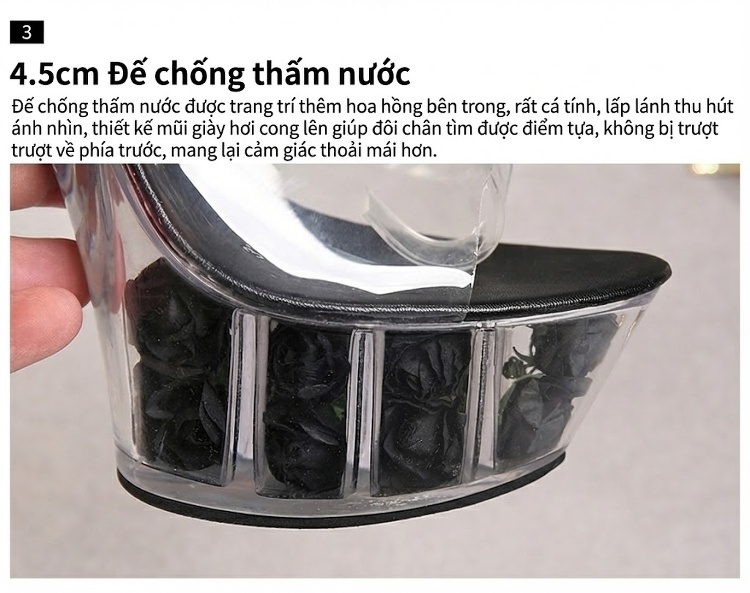 Giày Sandal Cao Gót Nữ Quai Trong Suốt Đế Xuồng Gót Cao 15cm Màu Đen, Trắng, Đỏ, Vàng... chi tiết 6