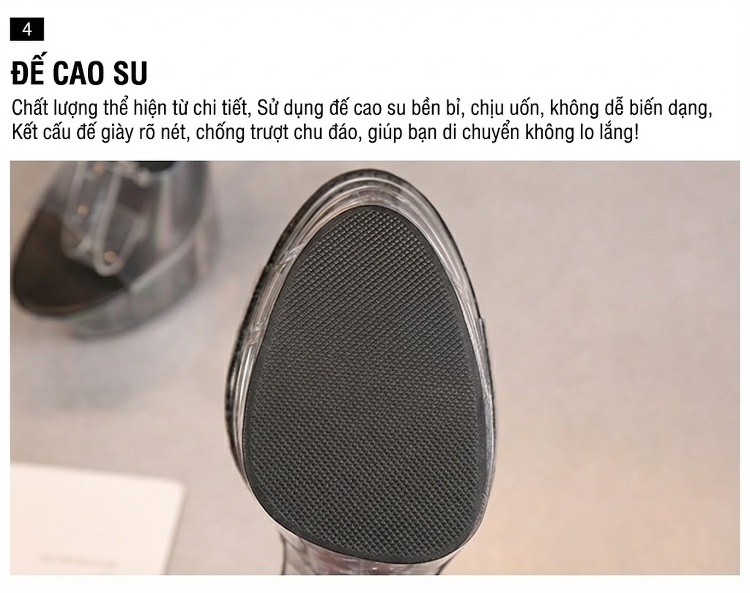 Giày Sandal Cao Gót Nữ Quai Trong Suốt Đế Xuồng Gót Cao 15cm Màu Đen, Trắng, Đỏ, Vàng... chi tiết 7
