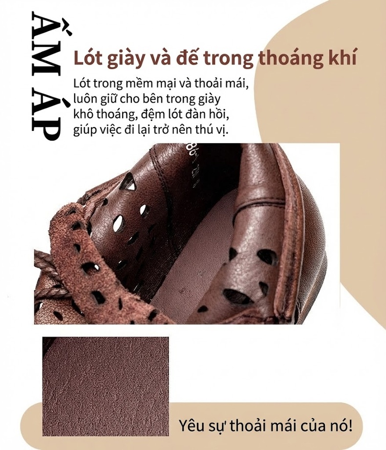 Giày Boots Nữ Cao Cổ Da Bò Lỗ Thoáng Khí Buộc Dây Đế Cao 3cm - 4cm Màu Nâu, Đen chi tiết 5