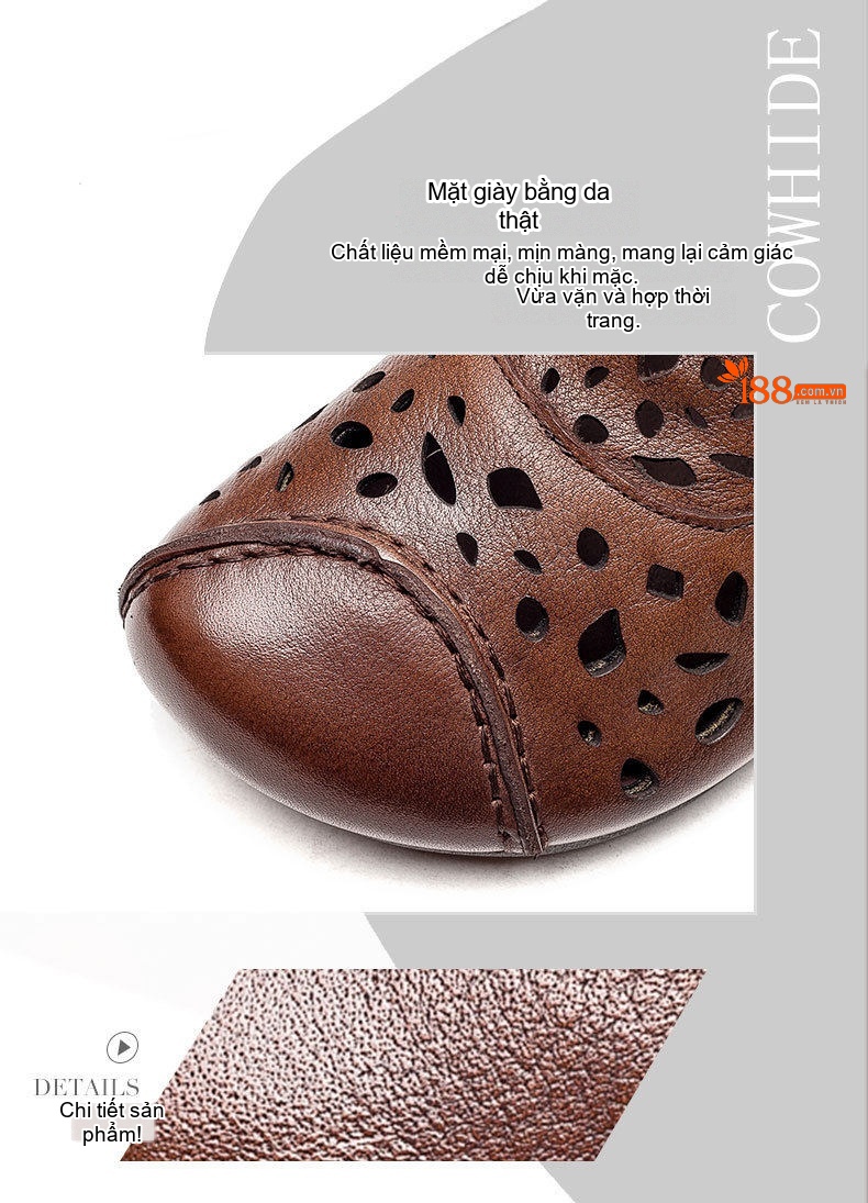 Giày Boots Nữ Cao Cổ Da Bò Lỗ Thoáng Khí Buộc Dây Đế Cao 3cm - 4cm Màu Nâu, Đen chi tiết 16
