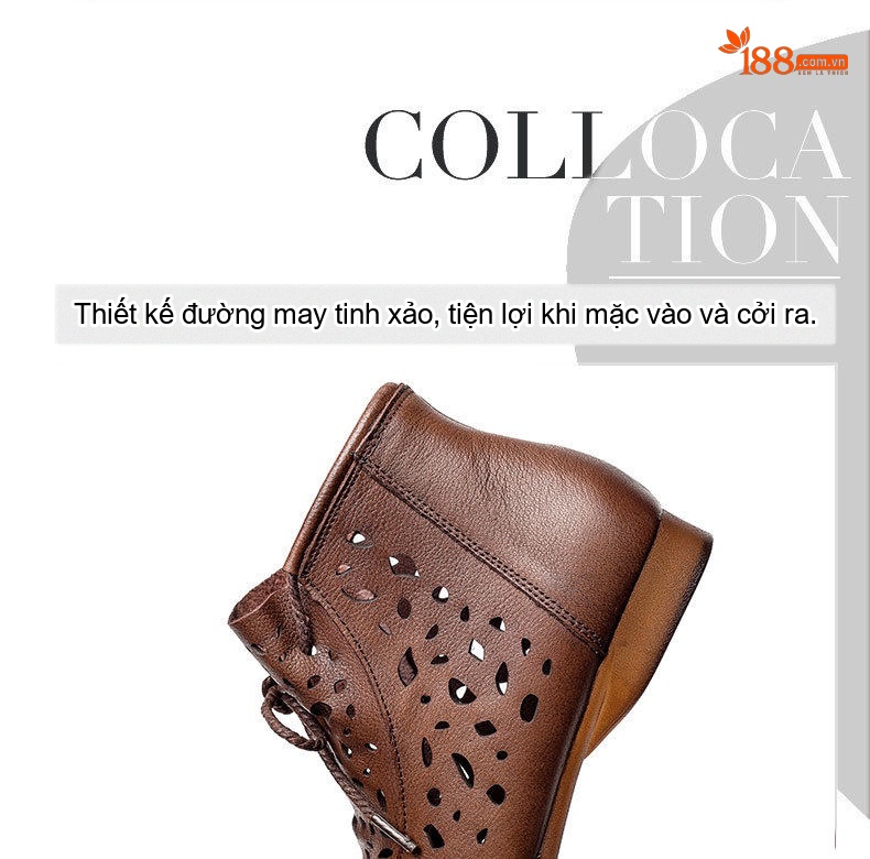 Giày Boots Nữ Cao Cổ Da Bò Lỗ Thoáng Khí Buộc Dây Đế Cao 3cm - 4cm Màu Nâu, Đen chi tiết 19