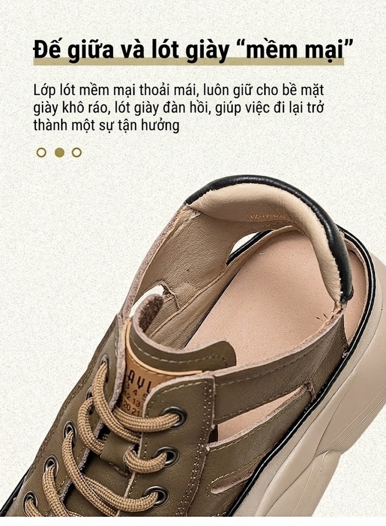 Giày Sandal Nữ Cao Cổ Da Bò Lỗ Thoáng Khí Đế Cao 4cm - 5cm Màu Kem, Đen, Nâu, Xanh... chi tiết 6