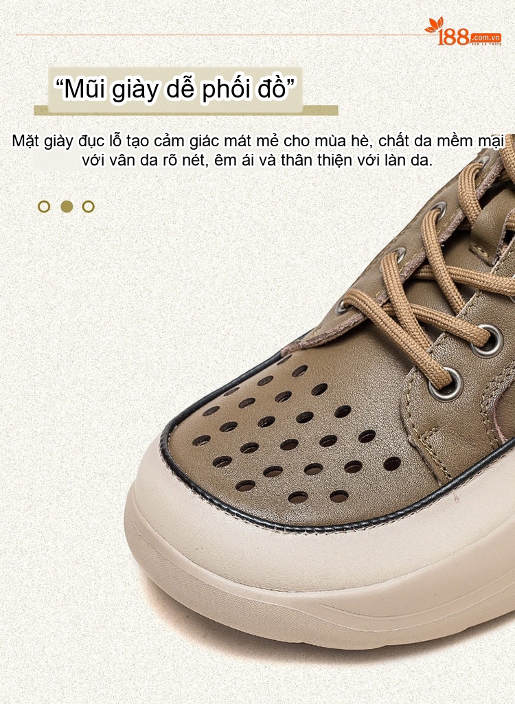 Giày Sandal Nữ Cao Cổ Da Bò Lỗ Thoáng Khí Đế Cao 4cm - 5cm Màu Kem, Đen, Nâu, Xanh... chi tiết 4