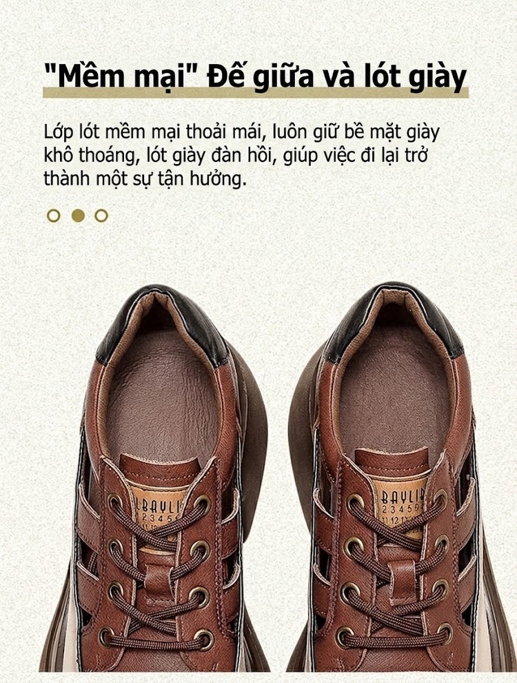 Giày Sandal Cao Gót Nữ Da Bò Lỗ Thoáng Khí Buộc Dây Đế Cao 5cm - 6cm Màu Be, Nâu, Đen, Xanh Lá chi tiết 7