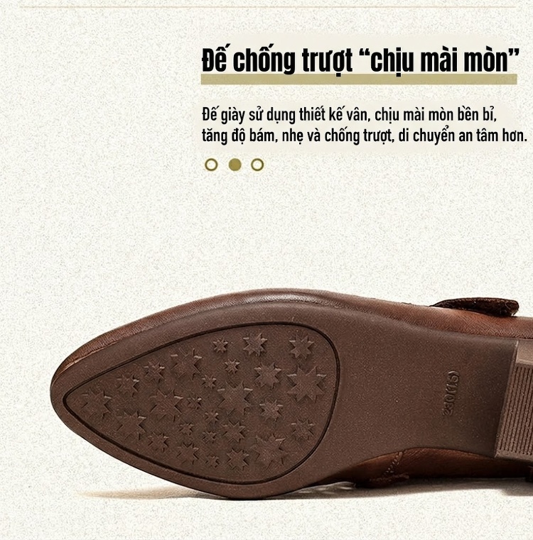 Giày Sandal Cao Gót Nữ Da Bò Lỗ Thoáng Khí Quai Dán Gót Cao 5cm - 6cm Màu Nâu, Kem chi tiết 5