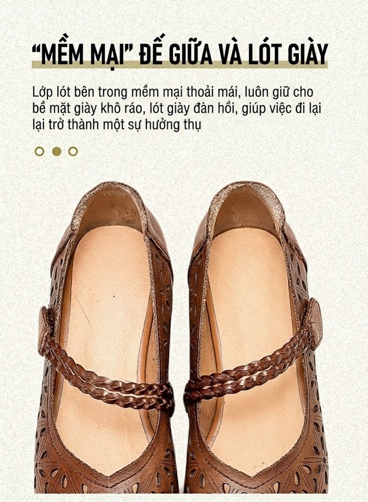 Giày Sandal Cao Gót Nữ Da Bò Lỗ Thoáng Khí Quai Dán Gót Cao 5cm - 6cm Màu Nâu, Kem chi tiết 6