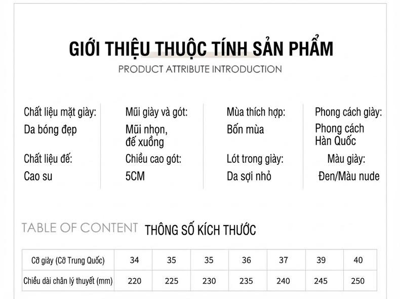 Dép Sandal Nữ Hở Gót Mũi Nhọn Đế Xuồng Quai Chữ T Đinh Tán Da Bóng Đế Cao 5cm - 6cm Màu Đen, Kem chi tiết 1