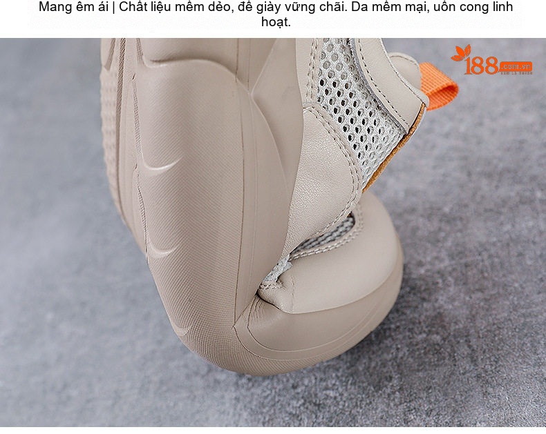 Giày Thể Thao Nữ Da Bò Lưới Thoáng Khí Buộc Dây Đế Cao 4cm - 5cm Màu Kem, Xanh chi tiết 8