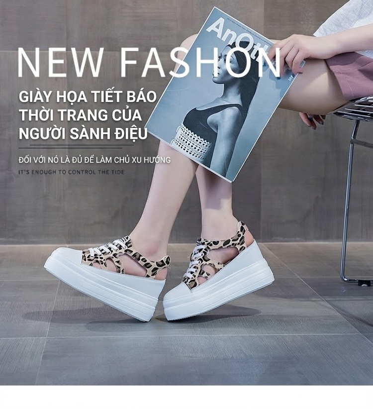 Giày Sandal Nữ Quai Dây Da Phối Vải Bố Họa Tiết Đế Cao 9cm Màu Trắng, Be chi tiết 1