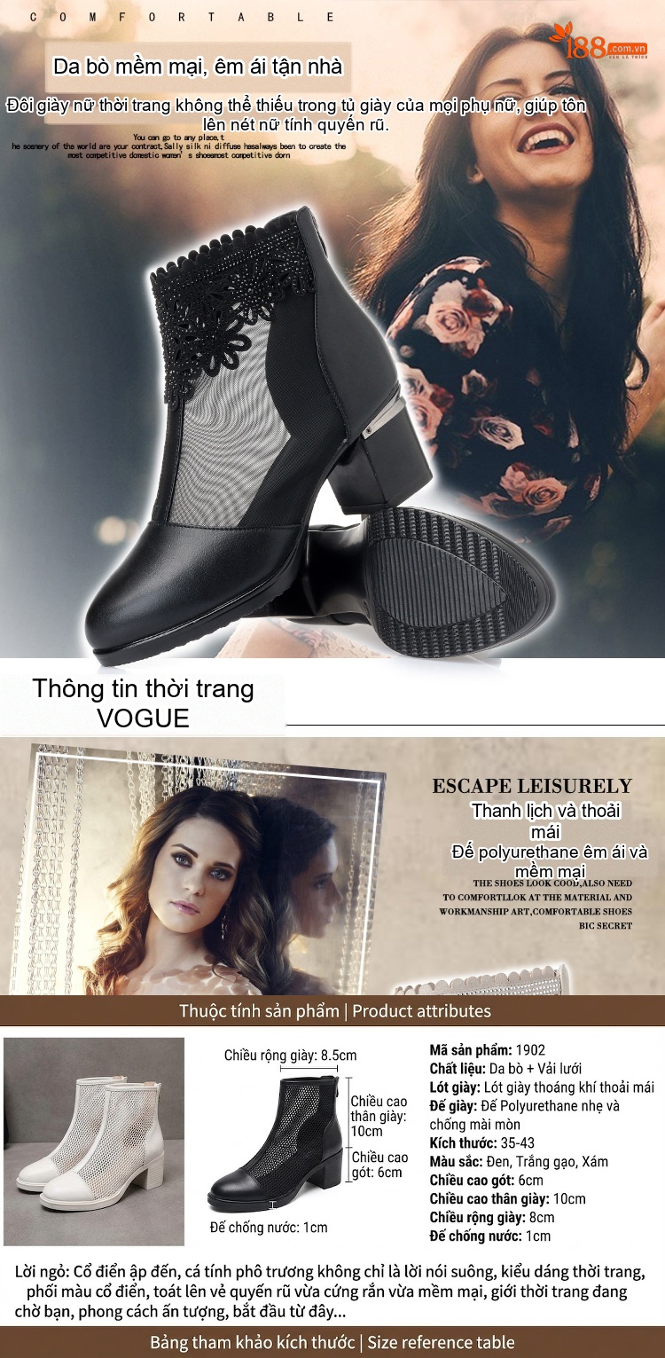 Giày Sandal Cao Gót Nữ Lưới Hở Mũi Cá Gót Vuông Lưới Gót Cao 7cm - 8cm Màu Đen, Kem chi tiết 1