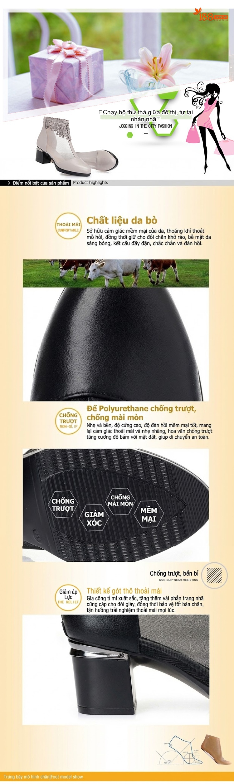 Giày Sandal Cao Gót Nữ Lưới Hở Mũi Cá Gót Vuông Lưới Gót Cao 7cm - 8cm Màu Đen, Kem chi tiết 3
