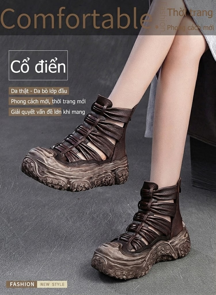 Bốt Nữ Cổ Lửng Hở Eo Da Mờ Đế Cao 4cm - 5cm Màu Đen, Nâu chi tiết 1