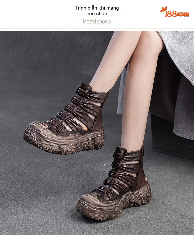 Bốt Nữ Cổ Lửng Hở Eo Da Mờ Đế Cao 4cm - 5cm Màu Đen, Nâu chi tiết 8