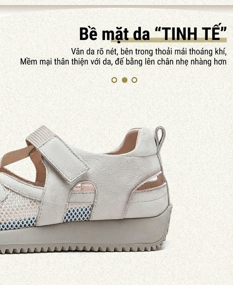Dép Sandal Nữ Quai Dán Thể Thao Vải Lưới Đế Cao 3cm - 4cm Màu Đỏ, Xanh Lá, Be chi tiết 3