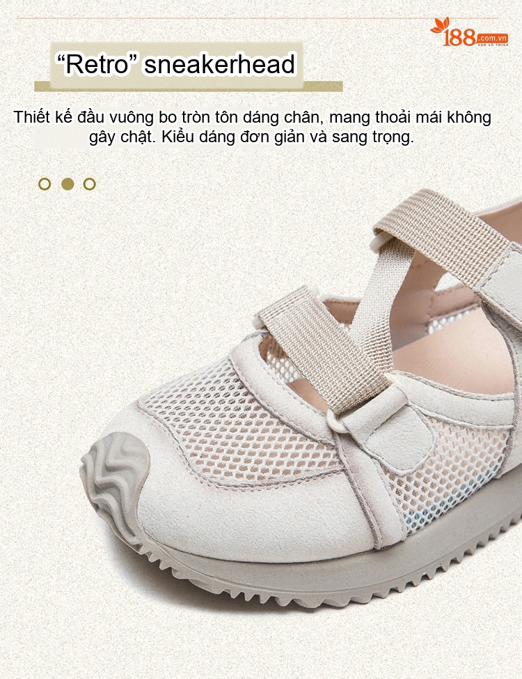 Dép Sandal Nữ Quai Dán Thể Thao Vải Lưới Đế Cao 3cm - 4cm Màu Đỏ, Xanh Lá, Be chi tiết 4