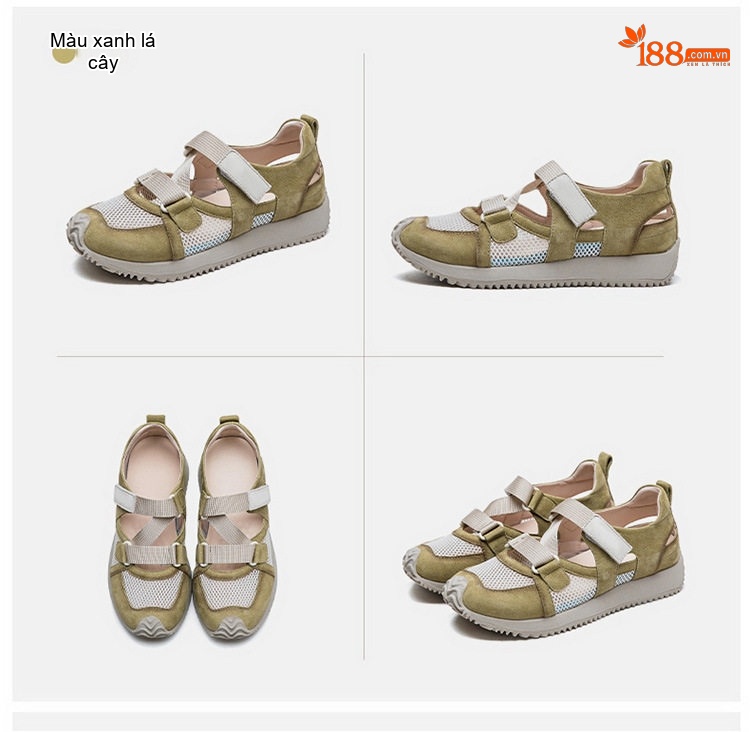 Dép Sandal Nữ Quai Dán Thể Thao Vải Lưới Đế Cao 3cm - 4cm Màu Đỏ, Xanh Lá, Be chi tiết 18