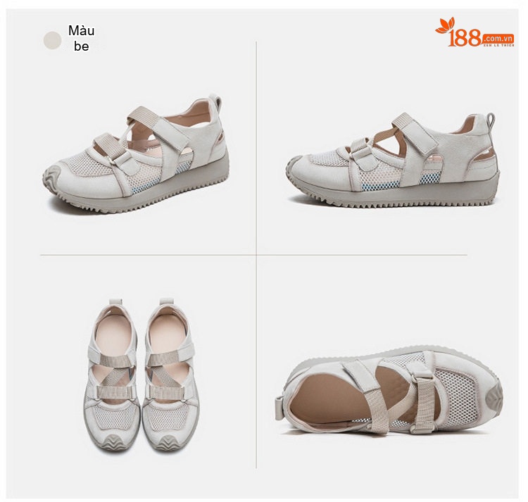 Dép Sandal Nữ Quai Dán Thể Thao Vải Lưới Đế Cao 3cm - 4cm Màu Đỏ, Xanh Lá, Be chi tiết 19