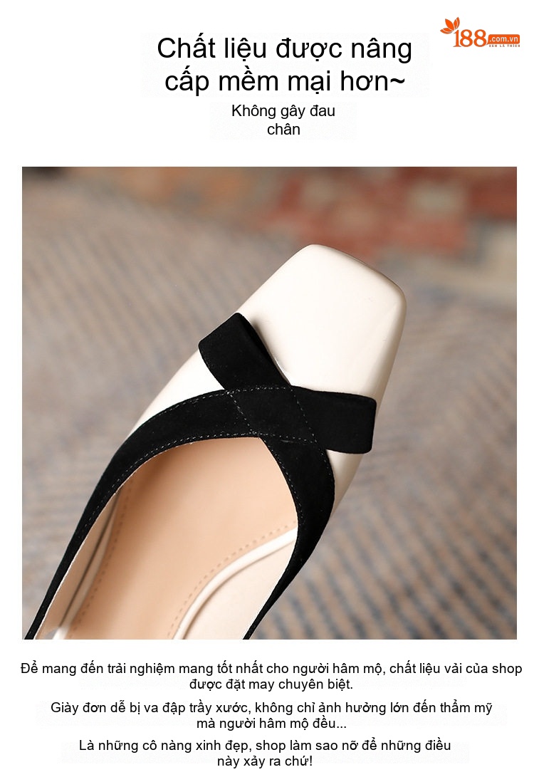 Giày Sandal Cao Gót Nữ Quai Hậu Mũi Vuông Da Bóng Gót Cao 7cm - 8cm Màu Xanh, Trắng, Đen chi tiết 3