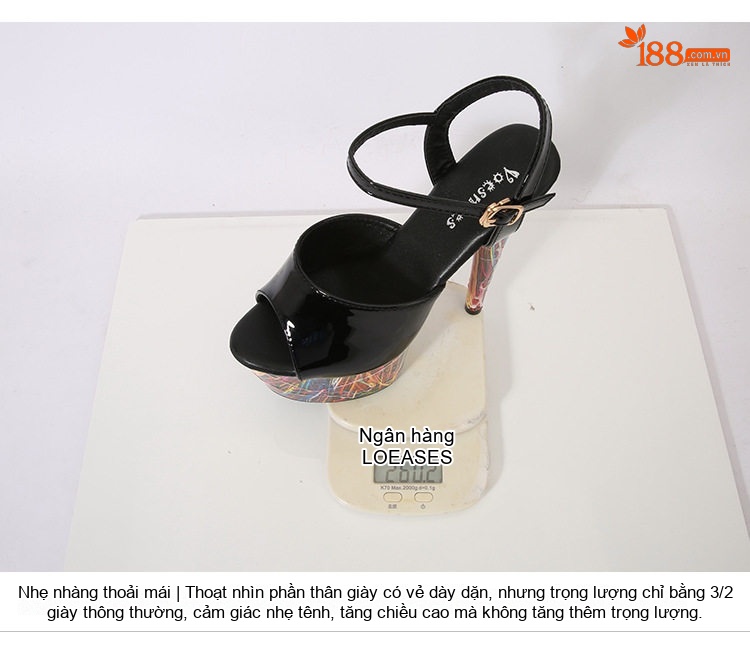 Giày Sandal Cao Gót Nữ Hở Ngón Da Bóng Phát Sáng Gót Cao 10cm - 12cm Màu Đen, Trắng chi tiết 1