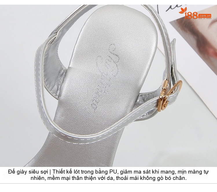 Giày Sandal Cao Gót Nữ Quai Trong Suốt Đính Đá Gót Cao 10cm Màu Đen, Đỏ, Bạc, Tím... chi tiết 5