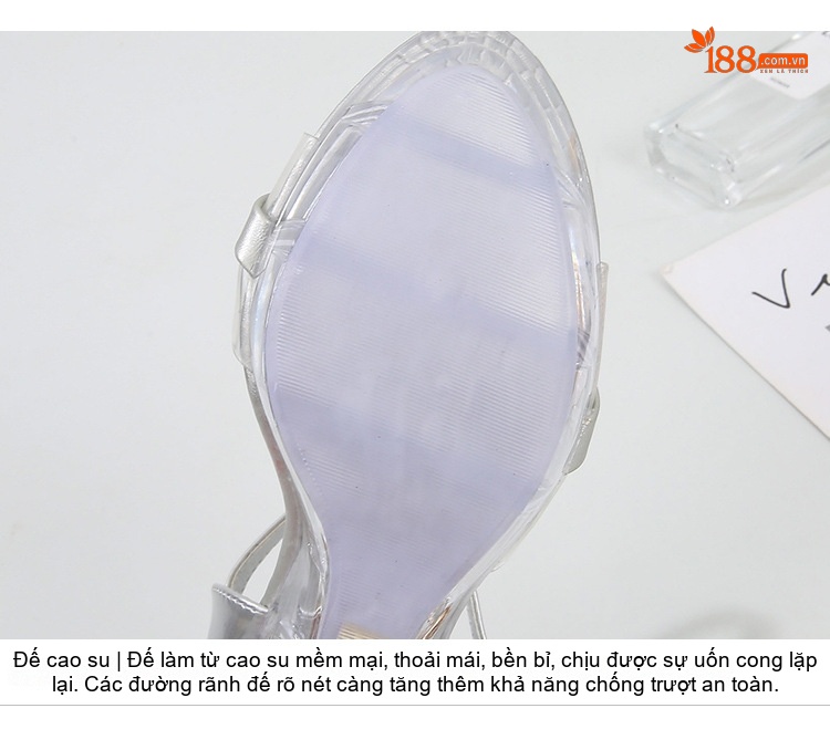 Giày Sandal Cao Gót Nữ Quai Trong Suốt Đính Đá Gót Cao 10cm Màu Đen, Đỏ, Bạc, Tím... chi tiết 7