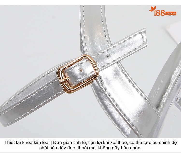 Giày Sandal Cao Gót Nữ Quai Trong Suốt Đính Đá Gót Cao 10cm Màu Đen, Đỏ, Bạc, Tím... chi tiết 8
