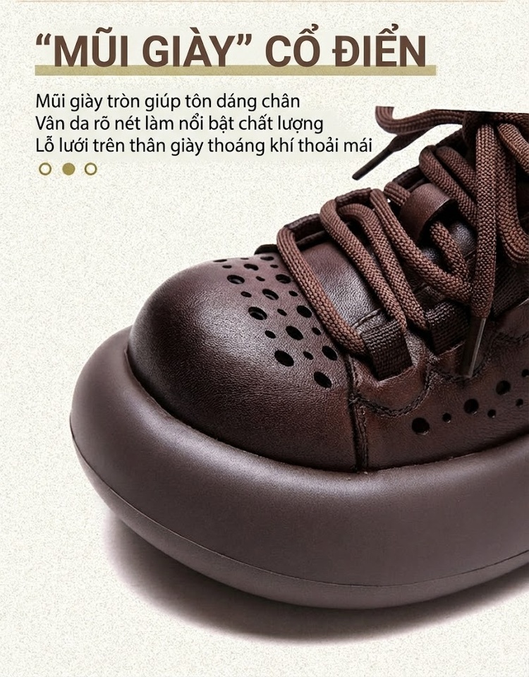 Giày Sneaker Nữ Da Mờ Buộc Dây Đế Cao 4cm - 5cm Màu Đen, Nâu chi tiết 4