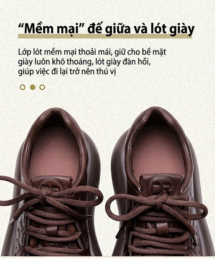 Giày Sneaker Nữ Da Mờ Buộc Dây Đế Cao 4cm - 5cm Màu Đen, Nâu chi tiết 6