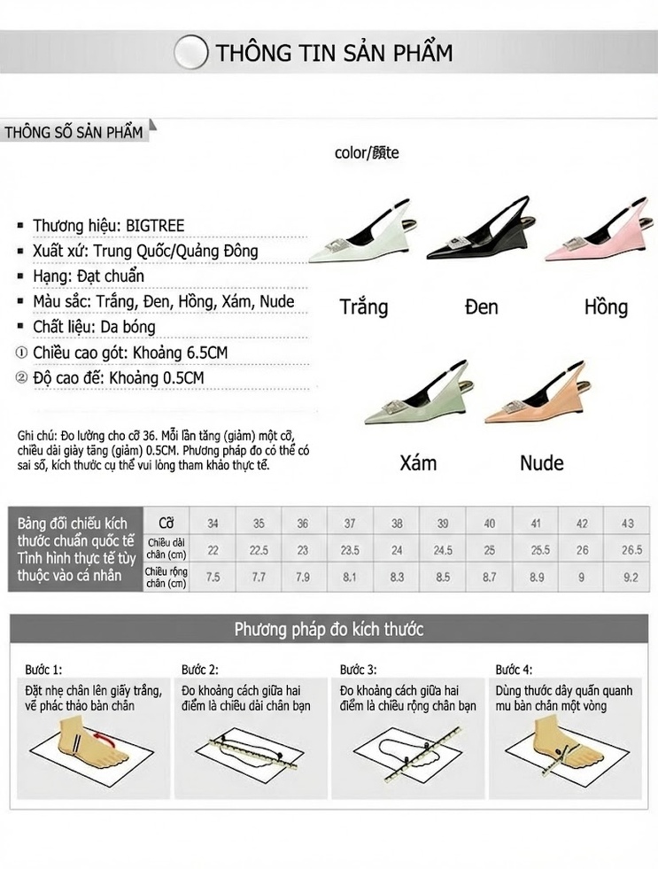 Giày Slingback Nữ Da Bóng Gót Xuồng Chiều Cao Đế Khoảng 6cm Mũi Nhọn Đính Đá Màu Đen, Kem, Trắng, Hồng... chi tiết 1