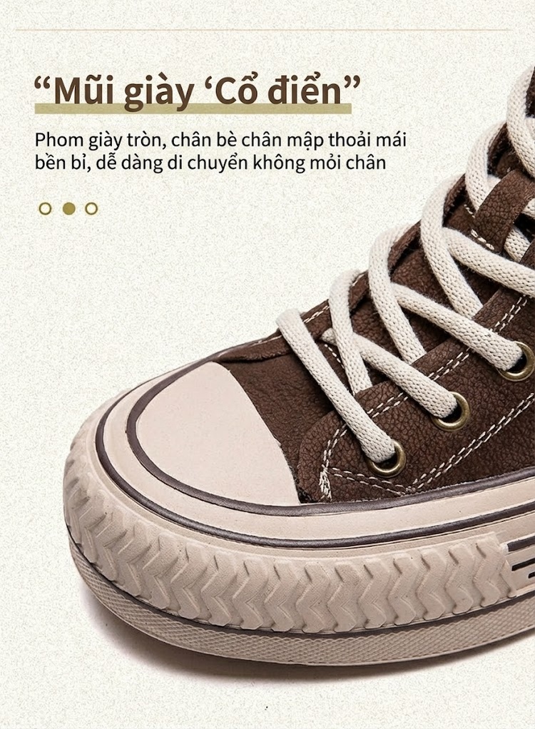 Giày Sneaker Cao Cổ Nữ Da Bò Buộc Dây Chiều Cao Đế Khoảng 3cm Màu Kem, Đỏ, Nâu chi tiết 4