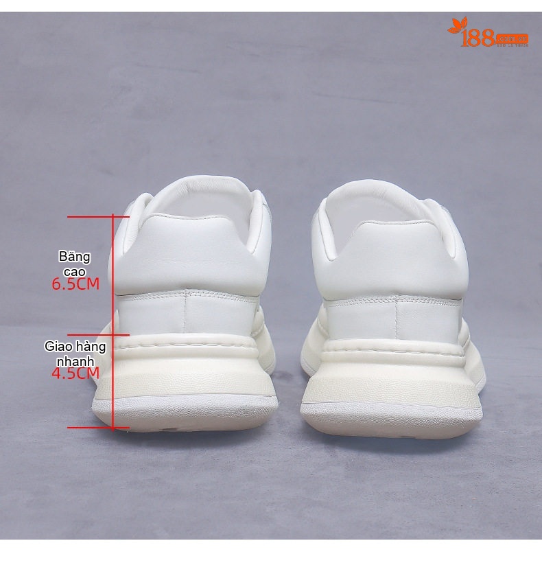 Giày Sneaker Nam Da Bò Đế Cao Khoảng 5cm Phong Cách Thời Trang Màu Trắng chi tiết 14