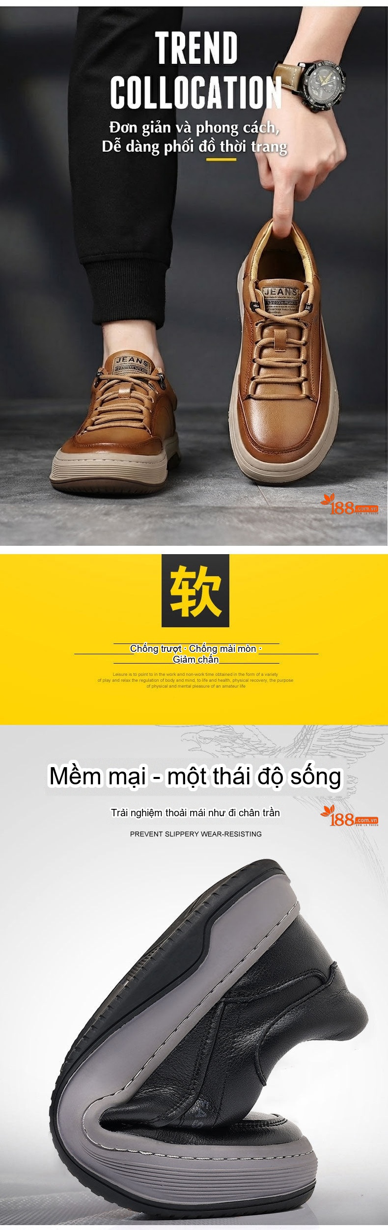 Giày Sneaker Nam Da Thật Chiều Cao Đế Khoảng 3cm Màu Đen, Nâu chi tiết 4